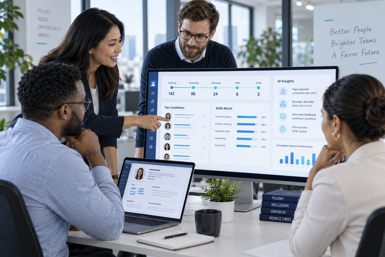 Smart hiring platform showing candidate matching and recruitment insights